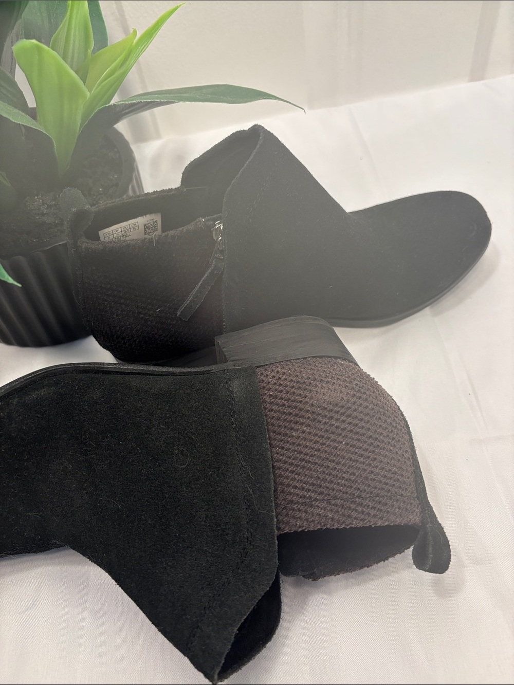 Toms Black Suede-Look Ankle Booties with Brown Knit Panel - Picture 5 of 7